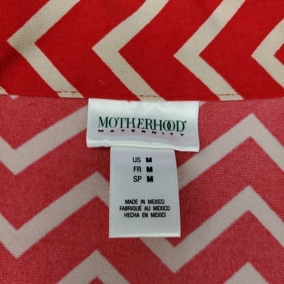 🔴 Motherhood Red Tan Chevron Faux Wrap Top Med - Picture 9 of 13